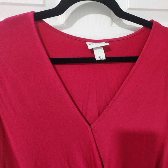 Ava & Viv Fushia Pink Long Sleeve V-Neck Wrap Top in Size 2X - Picture 3 of 10